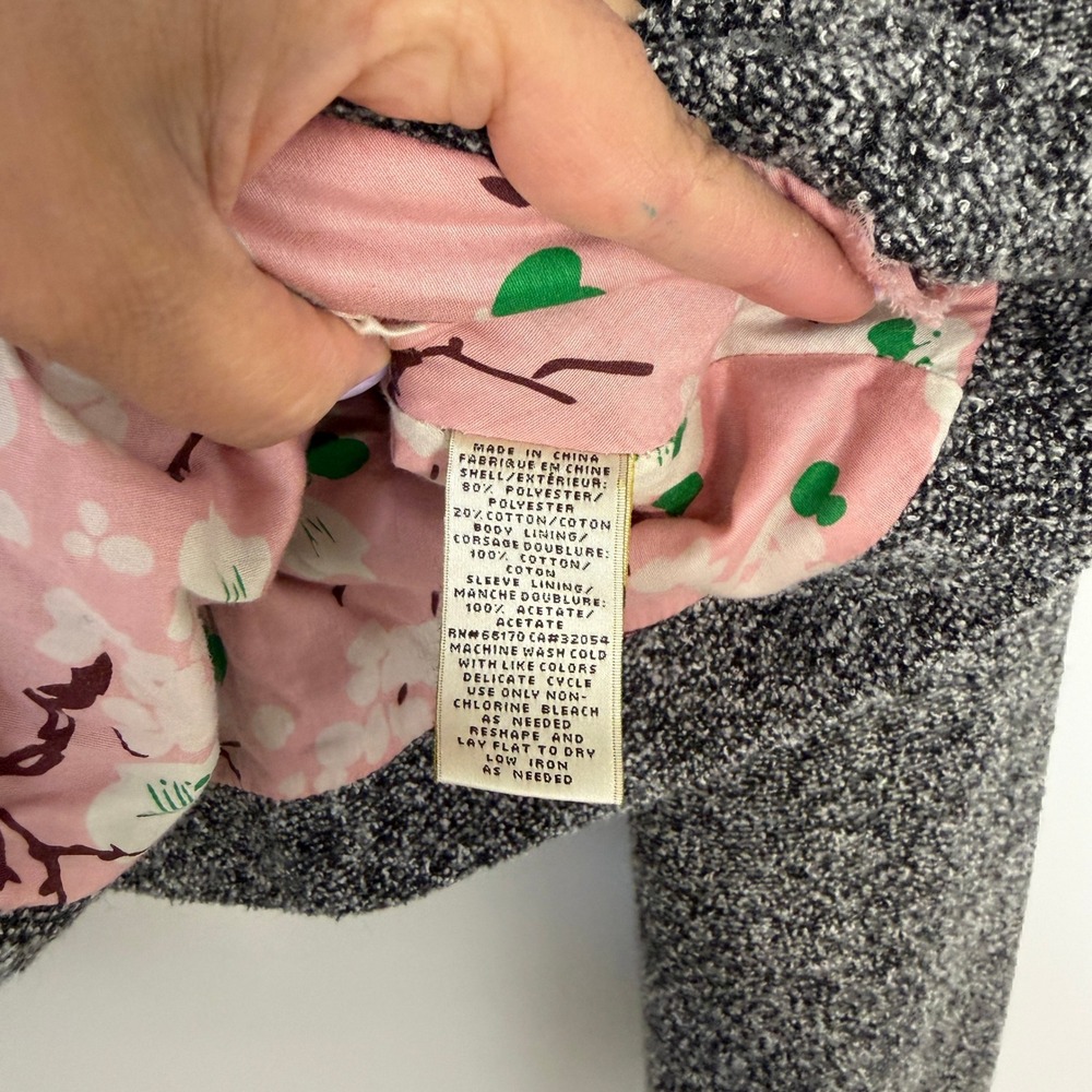 Anthropologie Elevenses Grey Tweed Peplum Zip Jacket Pink Floral Lining Size 6 - Picture 5 of 8
